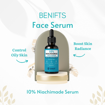 Soleed 10% Niacinamide Face Serum with Zinc PCA & Hyaluronic Acid – Brightening, Oil Control & Pore Care – 30ml