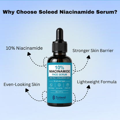 Soleed 10% Niacinamide Face Serum with Zinc PCA & Hyaluronic Acid – Brightening, Oil Control & Pore Care – 30ml