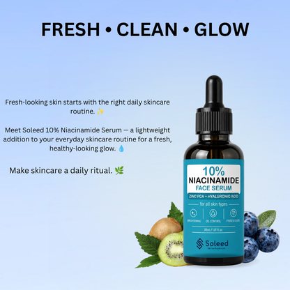 Soleed 10% Niacinamide Face Serum with Zinc PCA & Hyaluronic Acid – Brightening, Oil Control & Pore Care – 30ml