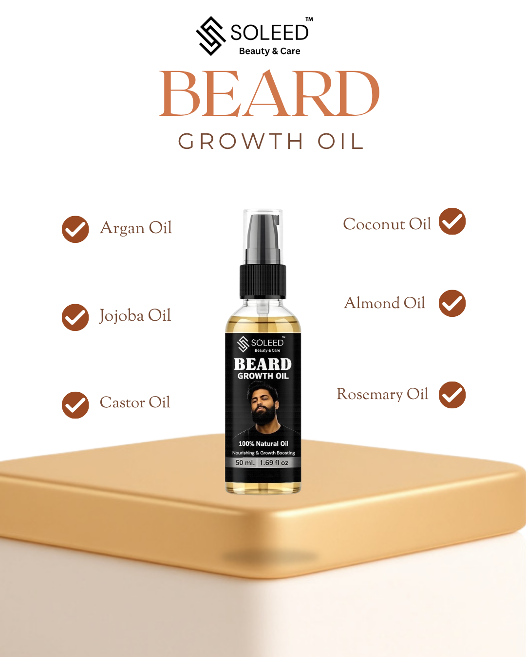 SOLEED Beard Growth Oil – Natural Beard Growth & Nourishing Oil for Men | Thick, Soft & Healthy Beard | 50ml