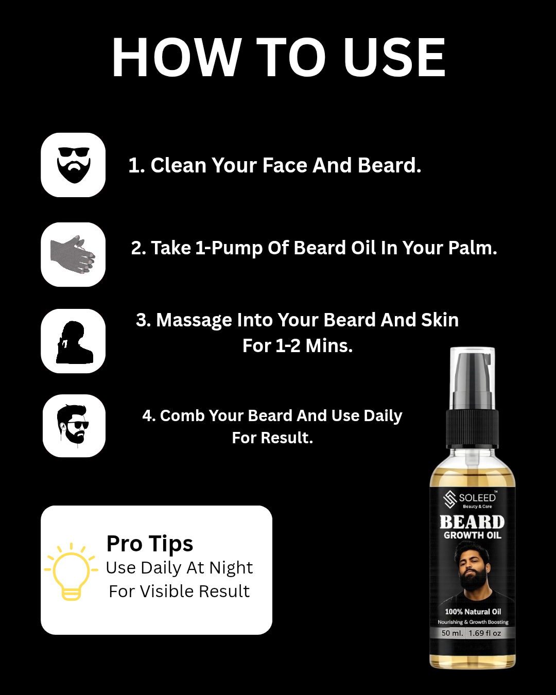 SOLEED Beard Growth Oil – Natural Beard Growth & Nourishing Oil for Men | Thick, Soft & Healthy Beard | 50ml