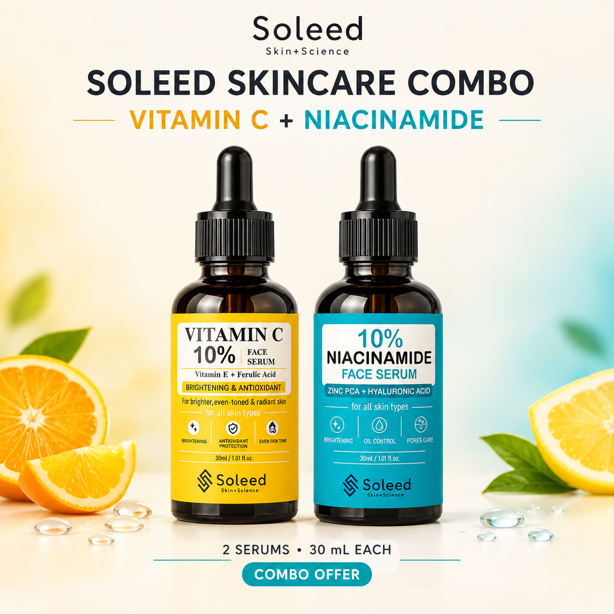 Soleed Vitamin C 10% + Niacinamide 10% Face Serum Combo – 30ml Each