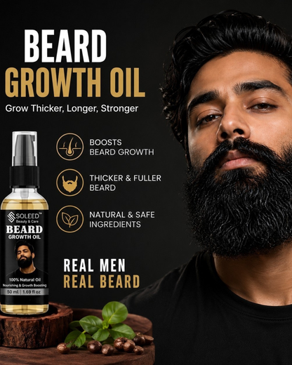 SOLEED Beard Growth Oil – Natural Beard Growth & Nourishing Oil for Men | Thick, Soft & Healthy Beard | 50ml