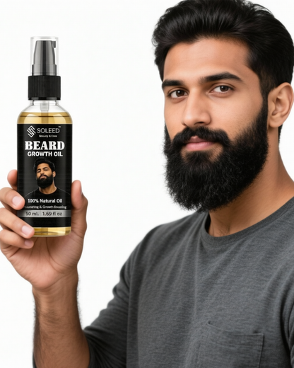 SOLEED Beard Growth Oil – Natural Beard Growth & Nourishing Oil for Men | Thick, Soft & Healthy Beard | 50ml