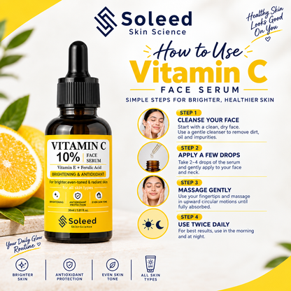 Soleed Vitamin C 10% Face Serum with Vitamin E & Ferulic Acid | Brightening & Antioxidant Serum | 30ml