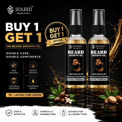 SOLEED Beard Growth Oil (Buy 1 Get 1 Free) | 100% Natural Beard Care Oil | Promotes Fuller, Thicker & Healthier Beard Growth | 50ml x 2